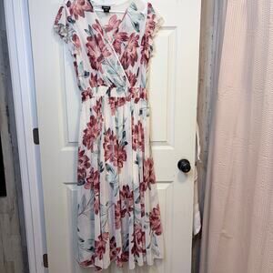 Alexa B Floral Wrap Dress Womens 16W Pink Short Sleeve Midi